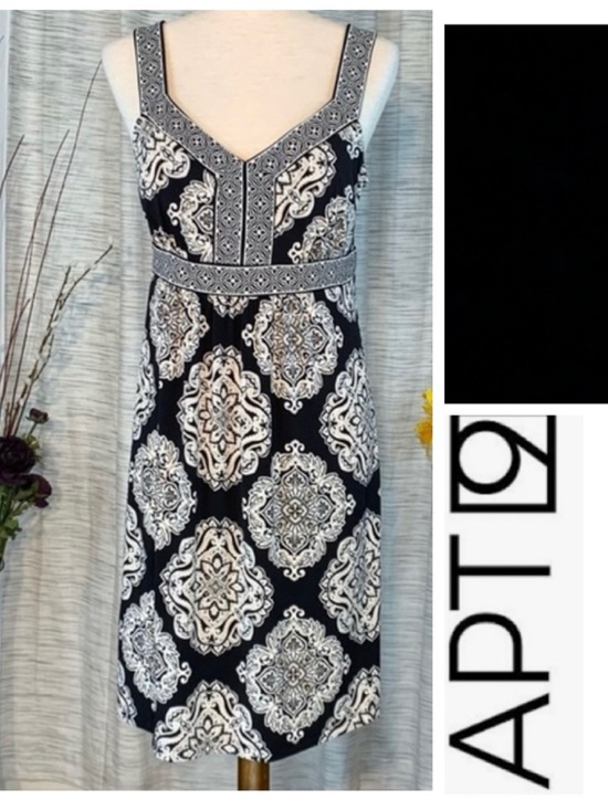 Apt. 9 Dresses & Skirts - Apt. 9 cream, black and white geometric patterned sleeveless A-line dress.